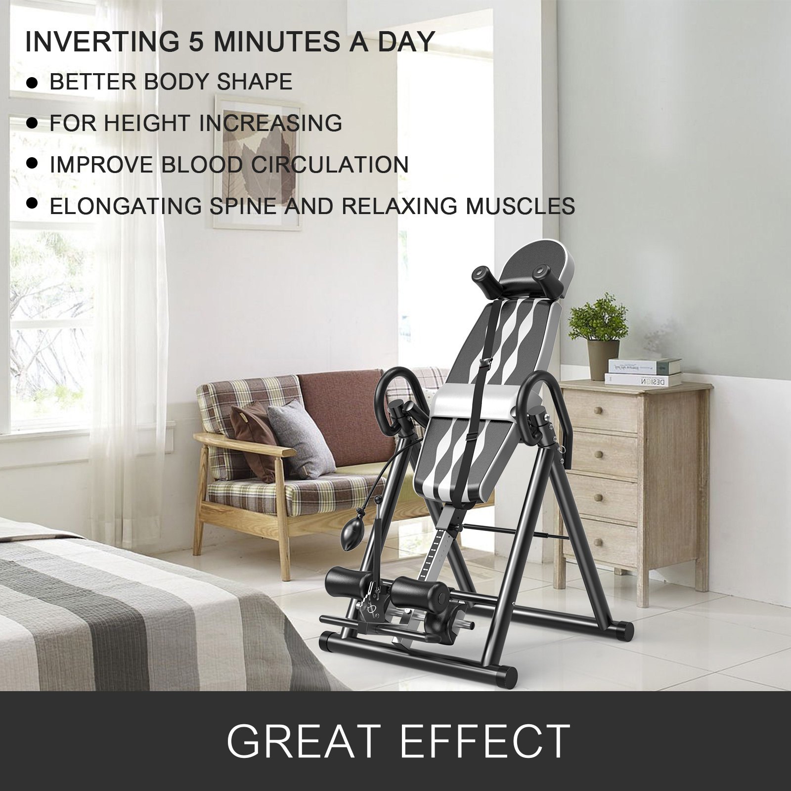 VEVOR Tabla de Inversión por Gravedad Plegable Inflable Ajustable con Cinturón Protector Rojo Tabla de Gravedad Invertida para Espalda Ejercicio Banco de Inversión Gravitacional Gris