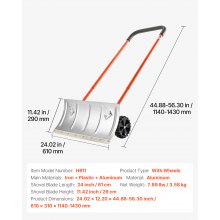 VEVOR Pala Quitanieves de 61 cm con Ruedas, Hoja Angular Bidireccional y Mango Ajustable de 90°, Pala de Metal para Invierno, Herramienta Portátil para Quitar Nieve en Carreteras y Jardines