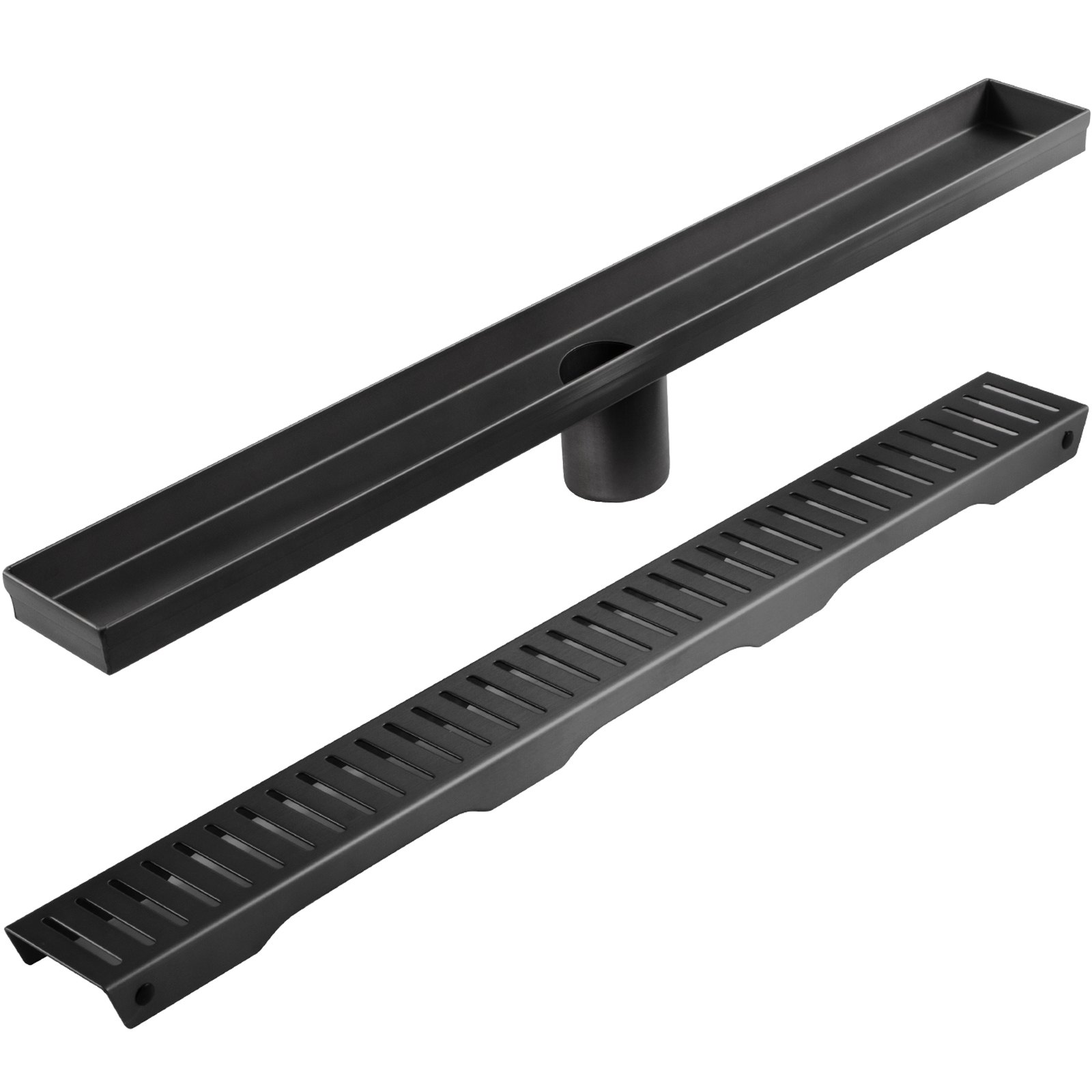 VEVOR Canaleta de Ducha Desagüe Orificios en Forma de Tira Negra 91,4 x 7 cm