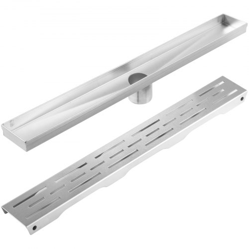 VEVOR Desagüe Lineal para ducha 61 x 7cm Orificios en forma de tira de acero inoxidable Inoxidable Desagüe Lineal 30L/min Diámetro de salida 50,8cm Rejilla de
