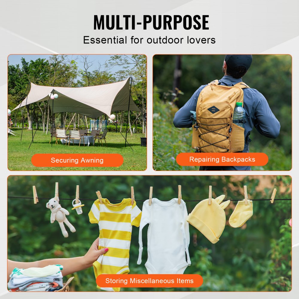 VEVOR Cuerda elástica de 3/8 pulgadas, carrete de 120 pies/36 m, correas elásticas resistentes, cuerda elástica 100 % elástica para carga, lonas, acampada, kayak y manualidades, color negro