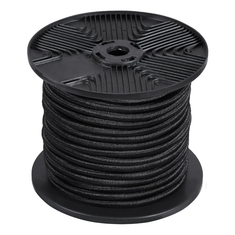 VEVOR Cuerda elástica de 1/4 de pulgada, carrete de 120 pies/36 m, correas elásticas resistentes, cuerda elástica 100 % elástica para carga, lonas, acampada, cubierta de kayak y manualidades, color negro
