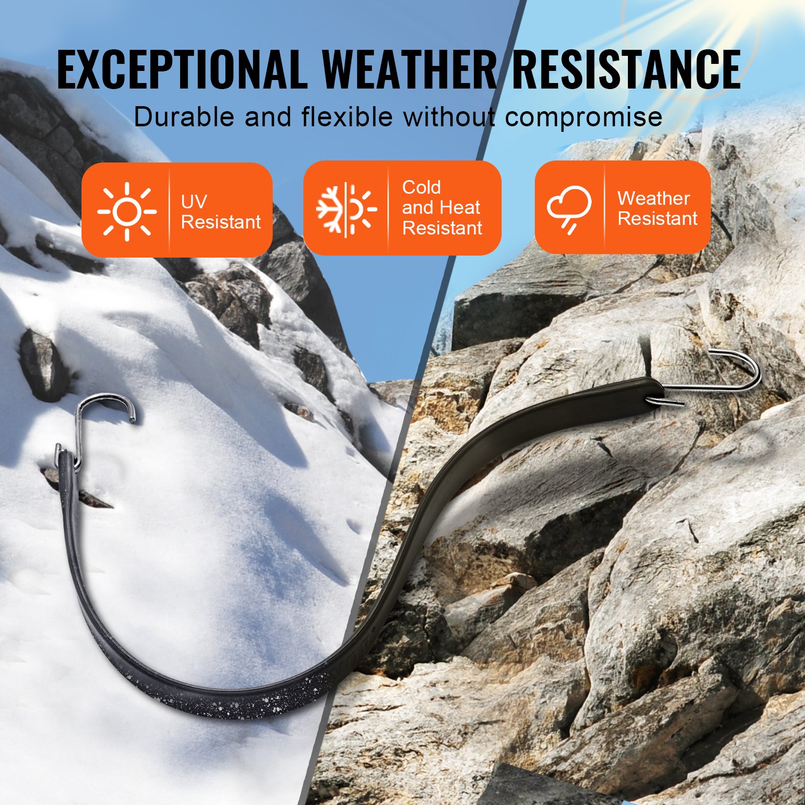 VEVOR 50 PCS Cuerda Elástica Plana de 19,8 mm Correas Elásticas Resistentes con Ganchos en Forma de S de Acero Cuerda Elástica de 53 cm de Largo para Carga, Camiones y Tiendas de Campaña, Negro