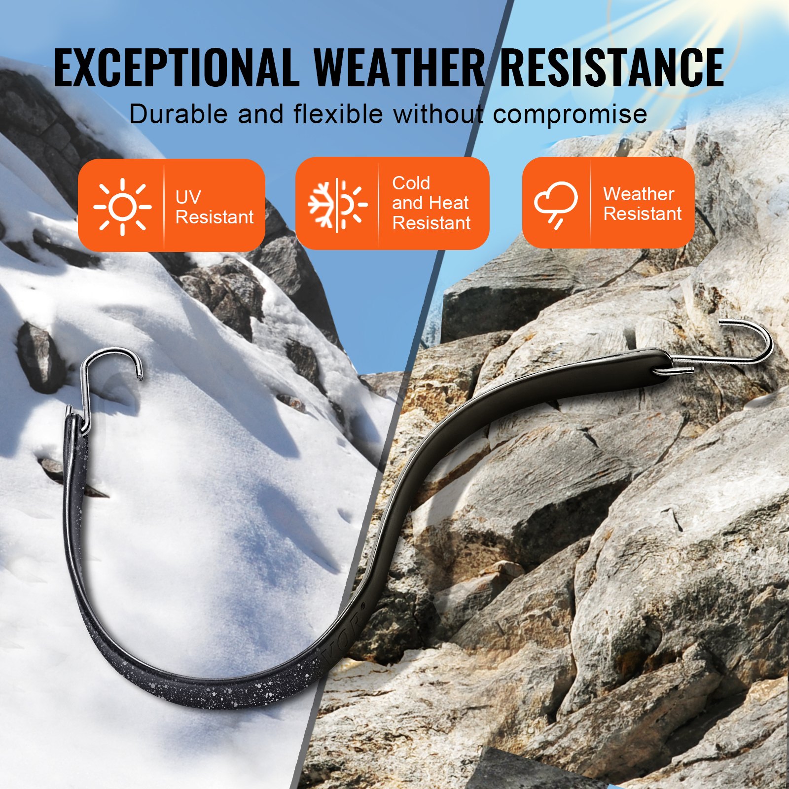 VEVOR 50-piece flat lashing strap set, 19.8 mm heavy-duty lashing straps with steel S-hooks, 78.7 cm long elastic lashing strap for cargo, tarpaulins, trucks and tents, black