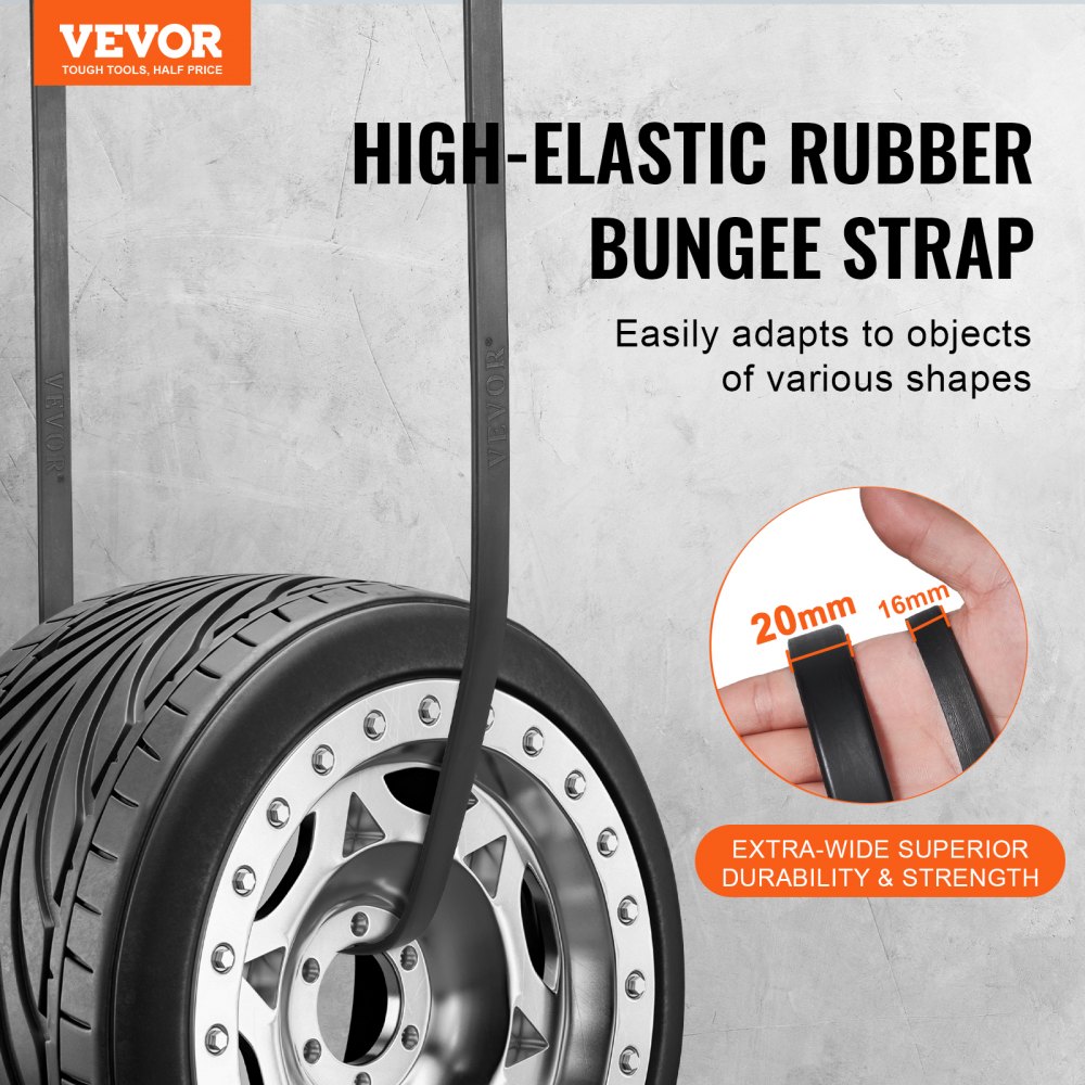 VEVOR 20-piece flat bungee cord set, 20 mm robust bungee straps with steel S-hooks, including 15", 21", 36", elastic bungee cord for cargo, tarpaulins, trucks and tents, black