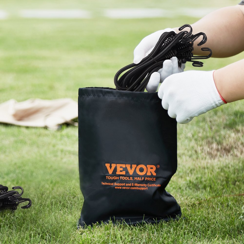 VEVOR - Juego de 12 cuerdas elásticas con ganchos de acero A3, correas elásticas resistentes de 32 pulgadas, cuerdas elásticas de 8 mm para acampar, lonas, motocicletas, camiones y tiendas de campaña, color negro