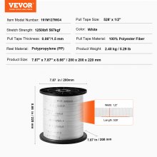 VEVOR Cinta de Tracción de Poliéster, Cuerda Plana de Cinta de Mula, Capacidad de Tracción de 1250 lbf, Cinta de Tracción de Cable Impresa para Embalaje, Jardinería, Electricidad Comercial, Blanco