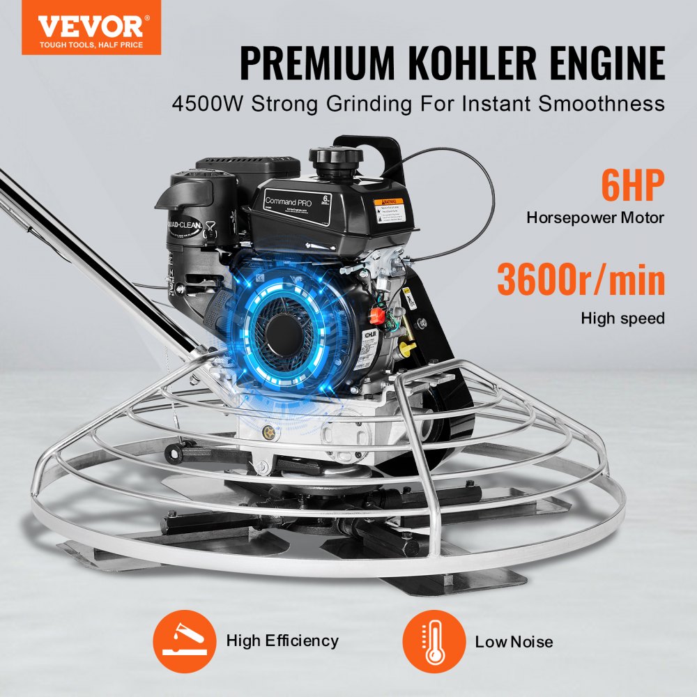 VEVOR Máquina Alisadora de Cemento 965 mm 6 HP Paleta Eléctrica de Cemento a Gasolina Resistente con Plataforma Flotante Hoja de Paleta para Superficie de Concreto Lisa, Cemento de Concreto
