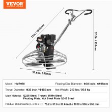 VEVOR Máquina Alisadora de Cemento a Gasolina Paleta para Concreto 965 mm 6 HP