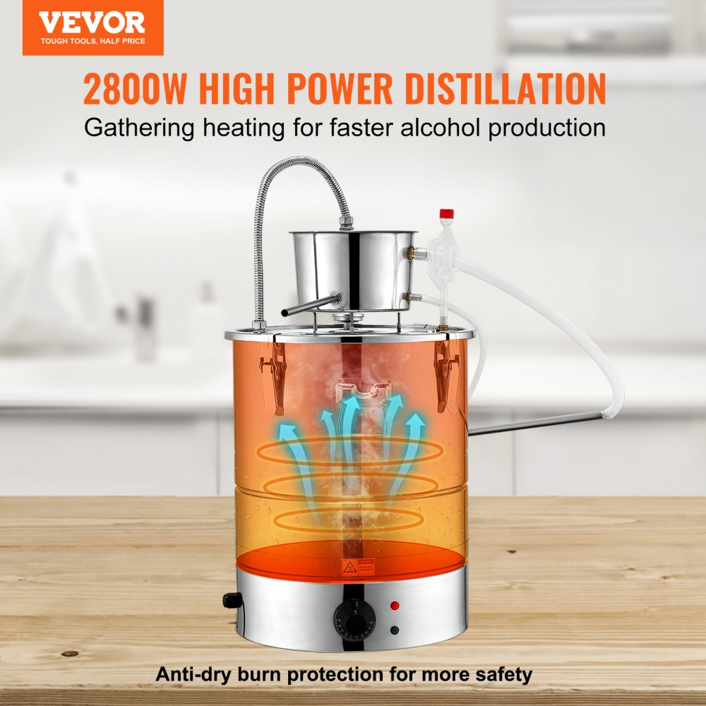VEVOR Destilador de Alcohol de Agua 50 L Alambique de alcohol 2800 W Destilador de Acero Inoxidable con Bomba de Agua 6,8-8 W Juego Completo para Vinos de Frutas, Whisky, Brandy, Champán, Vodka
