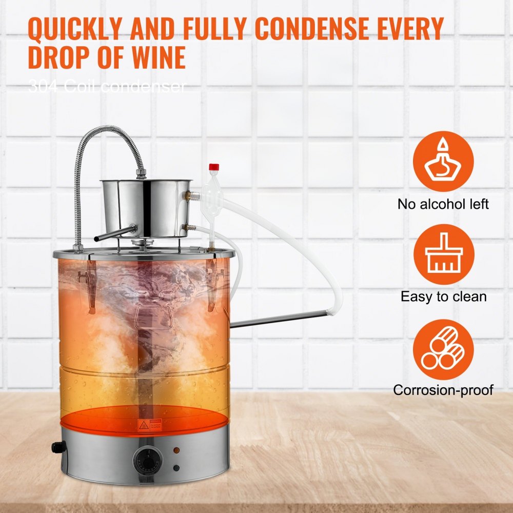 VEVOR Destilador de Alcohol de Agua 50 L Alambique de alcohol 2800 W Destilador de Acero Inoxidable con Bomba de Agua 6,8-8 W Juego Completo para Vinos de Frutas, Whisky, Brandy, Champán, Vodka