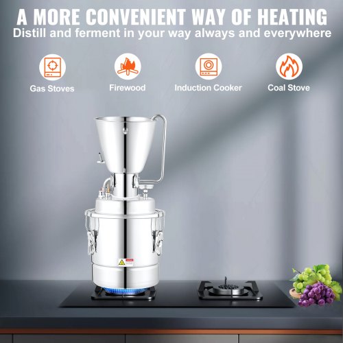 VEVOR Destilador de Alcohol para Uso Doméstico con Bomba de Agua 6,8-8 W Capacidad de 70L Kit de Destilación de Alcohol de Acero Inoxidable Kit de Destilador de Agua para Vino, Licor, Aceite Esencial
