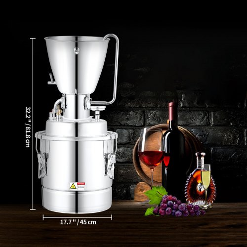 VEVOR Destilador de Alcohol para Uso Doméstico con Bomba de Agua 6,8-8 W Capacidad de 70L Kit de Destilación de Alcohol de Acero Inoxidable Kit de Destilador de Agua para Vino, Licor, Aceite Esencial