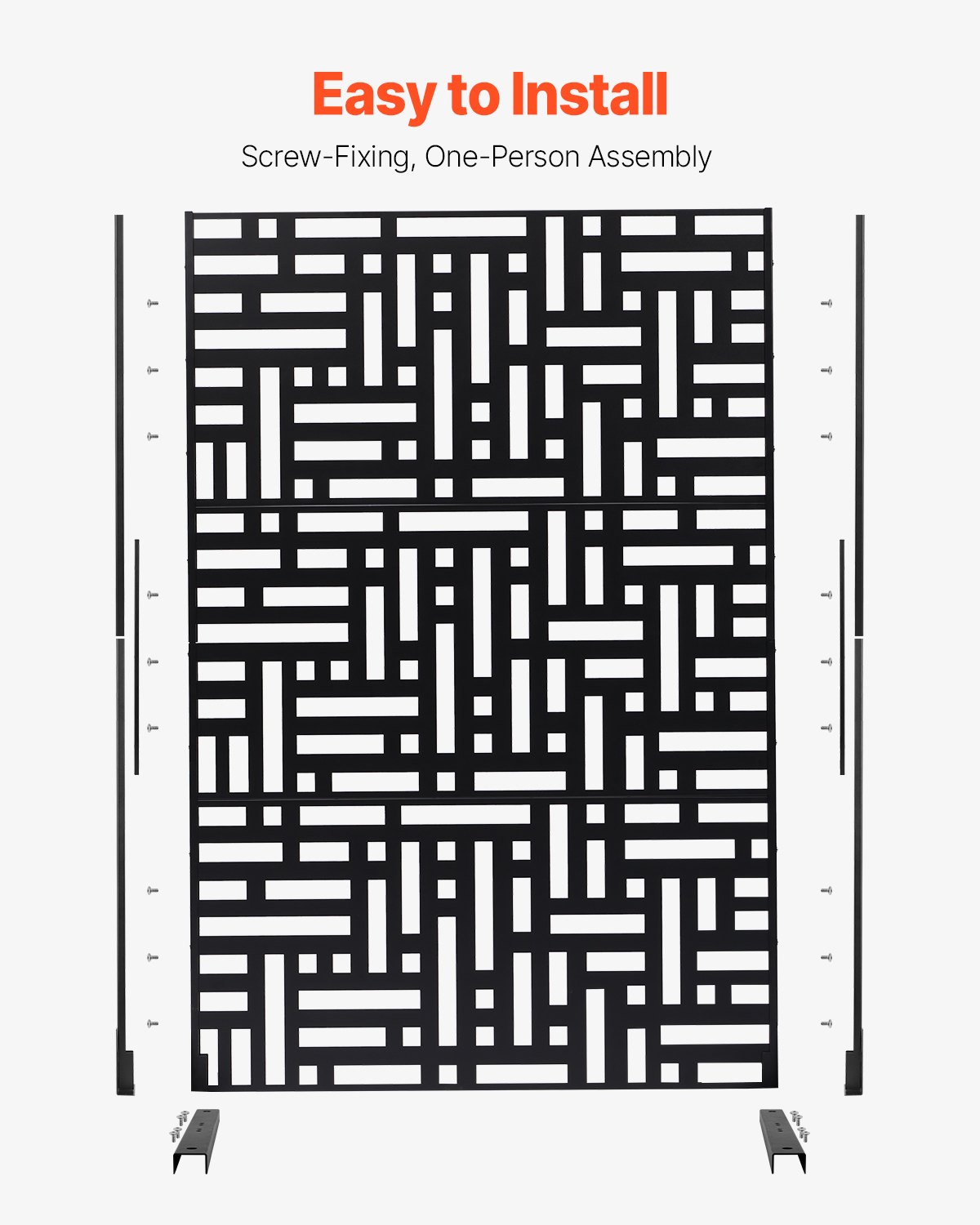 VEVOR Mampara de Privacidad de Metal de 120 x 50,8 x 193 cm con Soporte, Mamparas y Paneles de Privacidad Independiente para Exteriores de 3 Paneles para Jardín, Balcón, Patio, Habitación, Negro