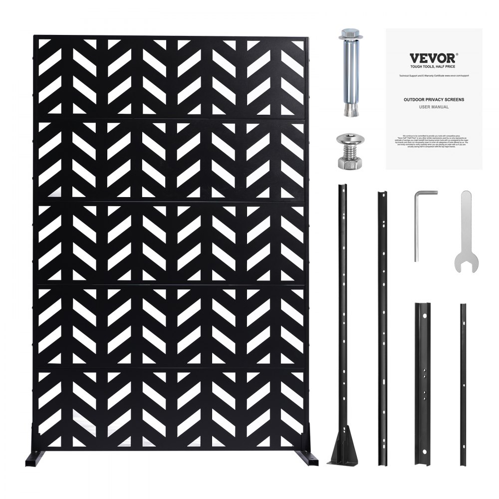 VEVOR Folding Screen, 120x50.8x183 cm, Outdoor Room Divider, Freestanding Partition with Stand, Decorative Garden Privacy Screen, Room Divider for Balcony, Terrace, Indoor Use, Black