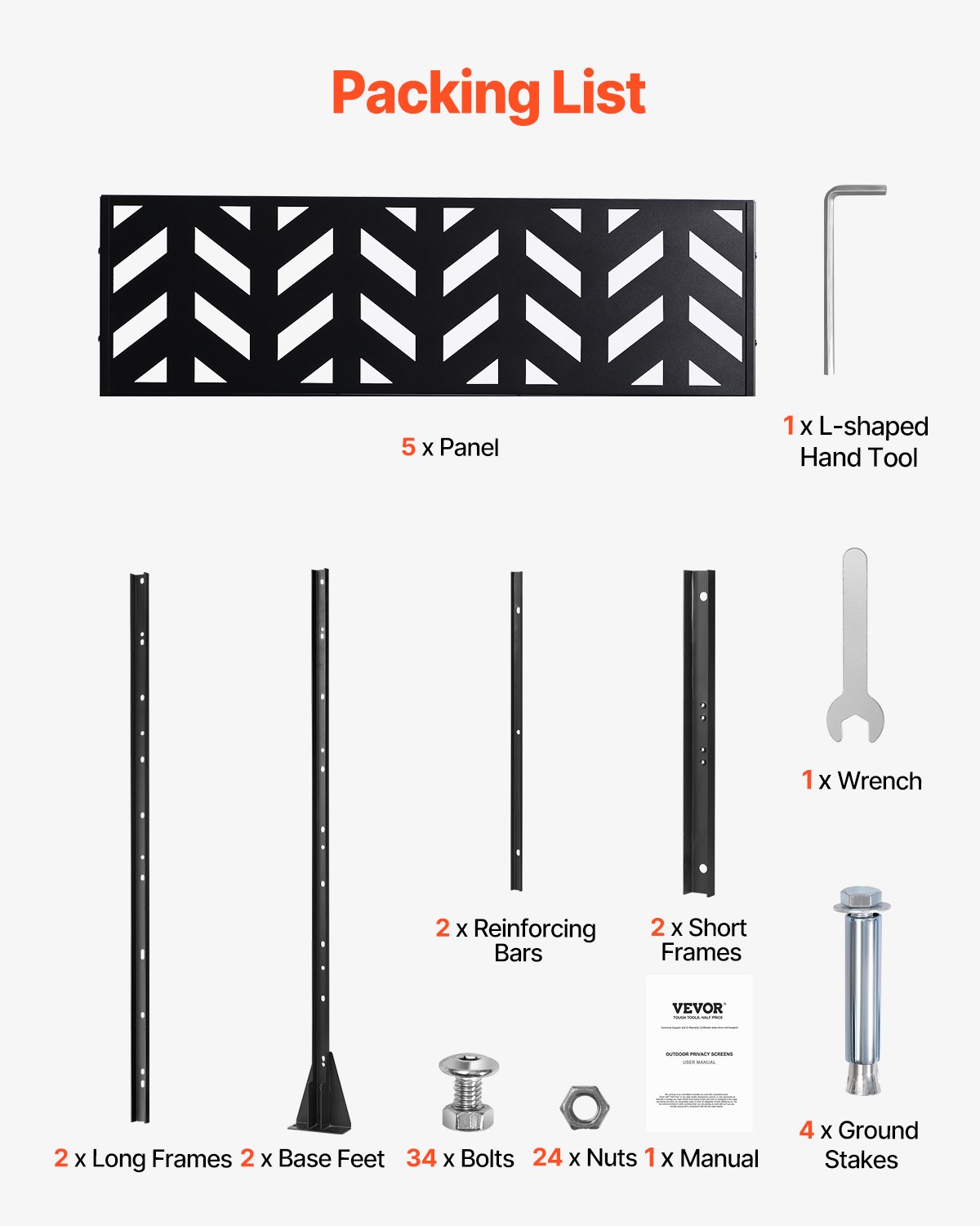 VEVOR Mampara de Privacidad de Metal de 120 x 50,8 x 183 cm con Soporte, Mamparas y Paneles de Privacidad Independiente para Exteriores de 5 Paneles para Jardín, Balcón, Patio, Habitación, Negro