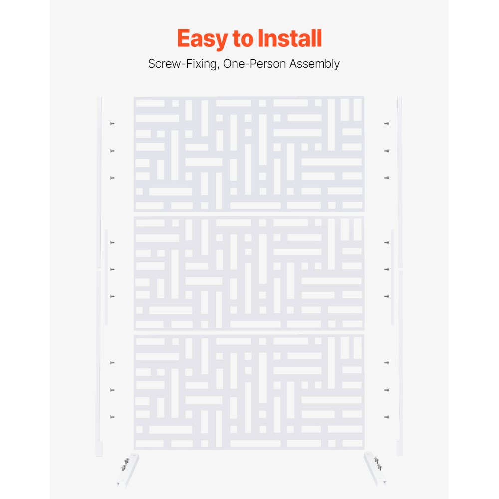 VEVOR Mampara de Privacidad de Metal de 120 x 50,8 x 193 cm con Soporte, Mamparas y Paneles de Privacidad Independiente para Exteriores de 3 Paneles para Jardín, Balcón, Patio, Habitación, Blanco