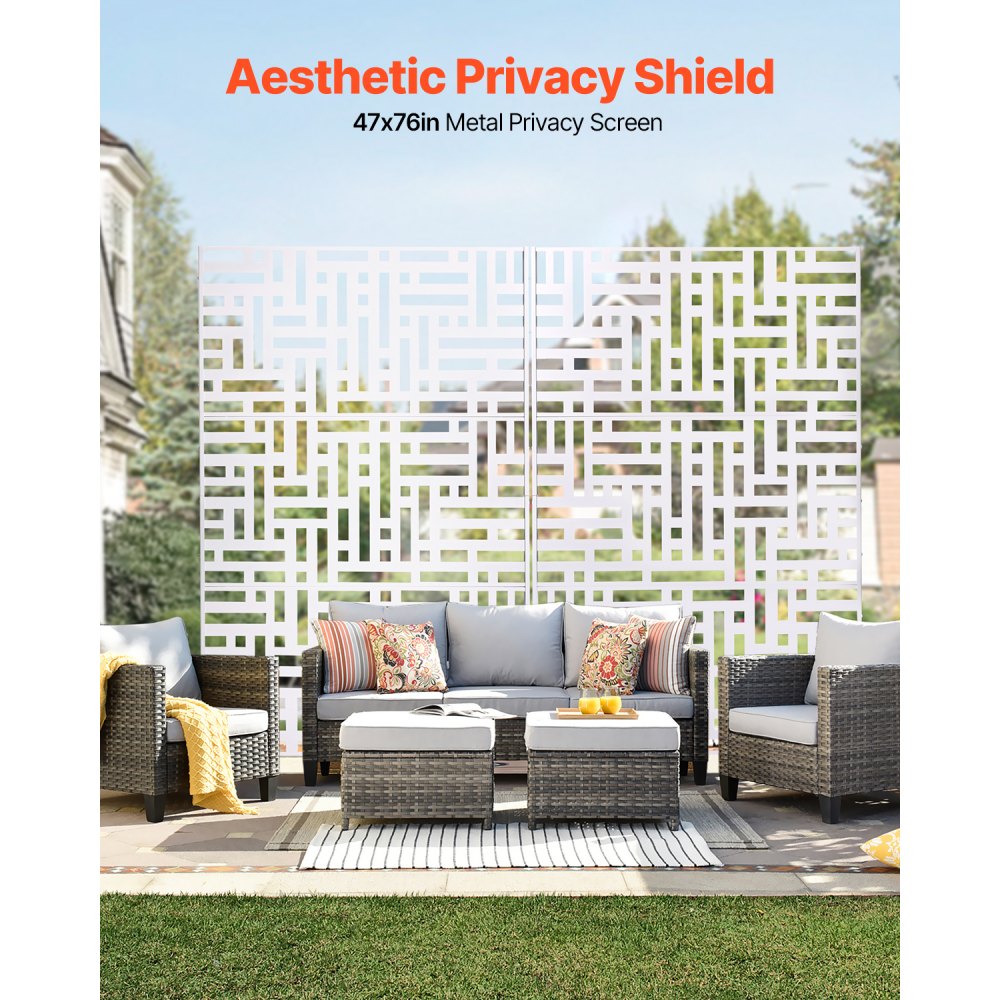 VEVOR Mampara de Privacidad de Metal de 120 x 50,8 x 193 cm con Soporte, Mamparas y Paneles de Privacidad Independiente para Exteriores de 3 Paneles para Jardín, Balcón, Patio, Habitación, Blanco