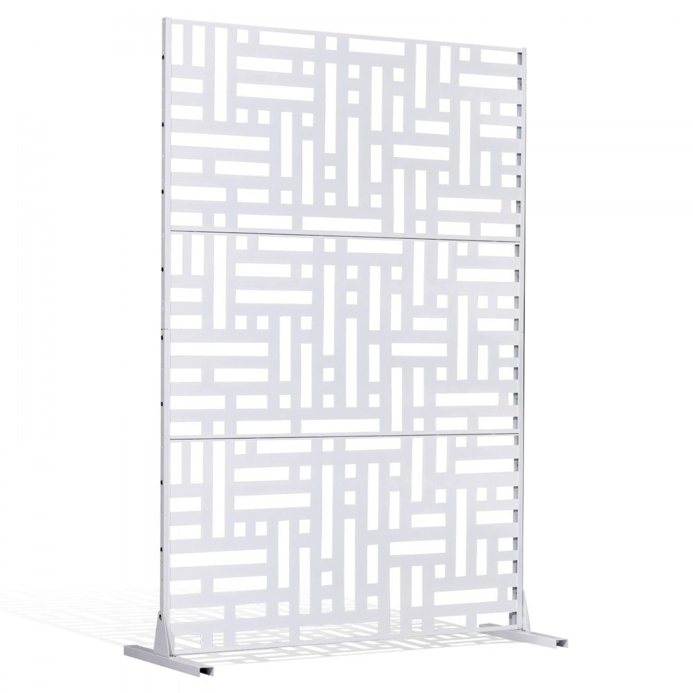 VEVOR Mampara de Privacidad de Metal de 120 x 50,8 x 193 cm con Soporte, Mamparas y Paneles de Privacidad Independiente para Exteriores de 3 Paneles para Jardín, Balcón, Patio, Habitación, Blanco