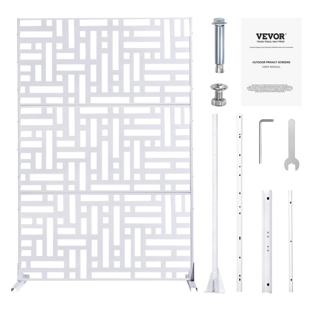 VEVOR Mampara de Privacidad de Metal de 120 x 50,8 x 193 cm con Soporte, Mamparas y Paneles de Privacidad Independiente para Exteriores de 3 Paneles para Jardín, Balcón, Patio, Habitación, Blanco
