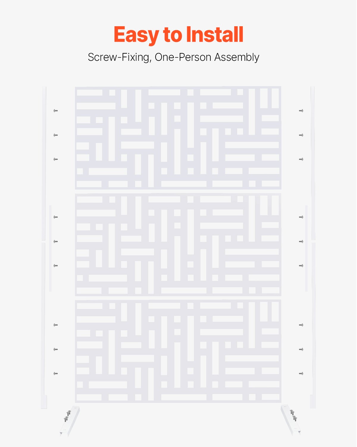 VEVOR Mampara de Privacidad de Metal de 120 x 50,8 x 193 cm con Soporte, Mamparas y Paneles de Privacidad Independiente para Exteriores de 3 Paneles para Jardín, Balcón, Patio, Habitación, Blanco
