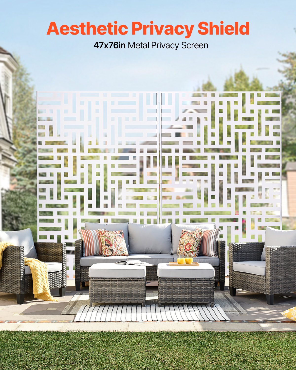 VEVOR Mampara de Privacidad de Metal de 120 x 50,8 x 193 cm con Soporte, Mamparas y Paneles de Privacidad Independiente para Exteriores de 3 Paneles para Jardín, Balcón, Patio, Habitación, Blanco