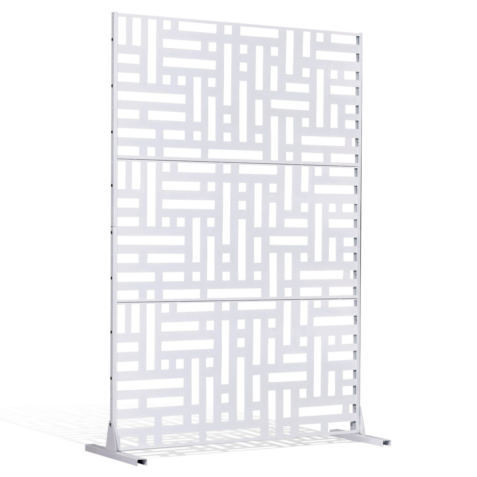 VEVOR Mampara de Privacidad de Metal de 120 x 50,8 x 193 cm con Soporte, Mamparas y Paneles de Privacidad Independiente para Exteriores de 3 Paneles para Jardín, Balcón, Patio, Habitación, Blanco