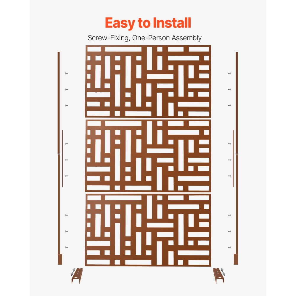VEVOR Mampara de Privacidad de Metal de 120 x 50,8 x 193 cm con Soporte, Mamparas y Paneles de Privacidad Independiente para Exteriores de 3 Paneles para Jardín, Balcón, Patio, Habitación, Marrón
