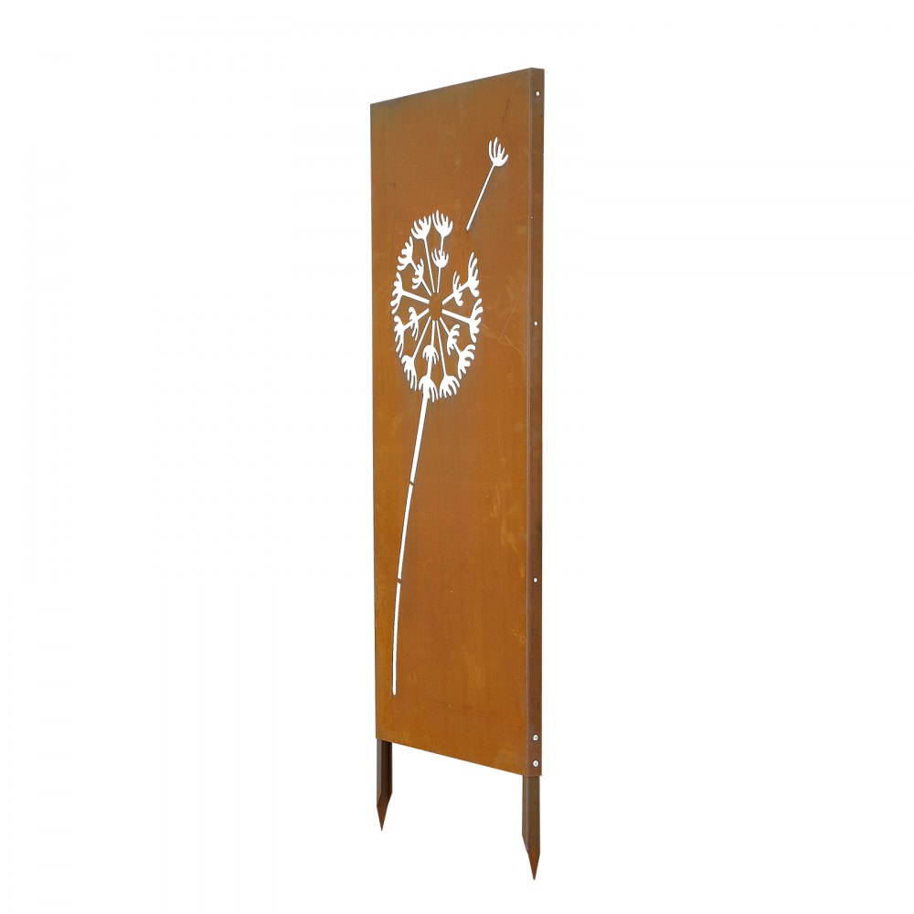 VEVOR Separador de Ambientes Metal, 61 x 160 cm, Biombo de Exterior, Patrón de Diente de León, Marco de Acero, Estacas de Tierra, Pantalla de Privacidad para Jardín Patio Terraza Pared, Marrón Óxido