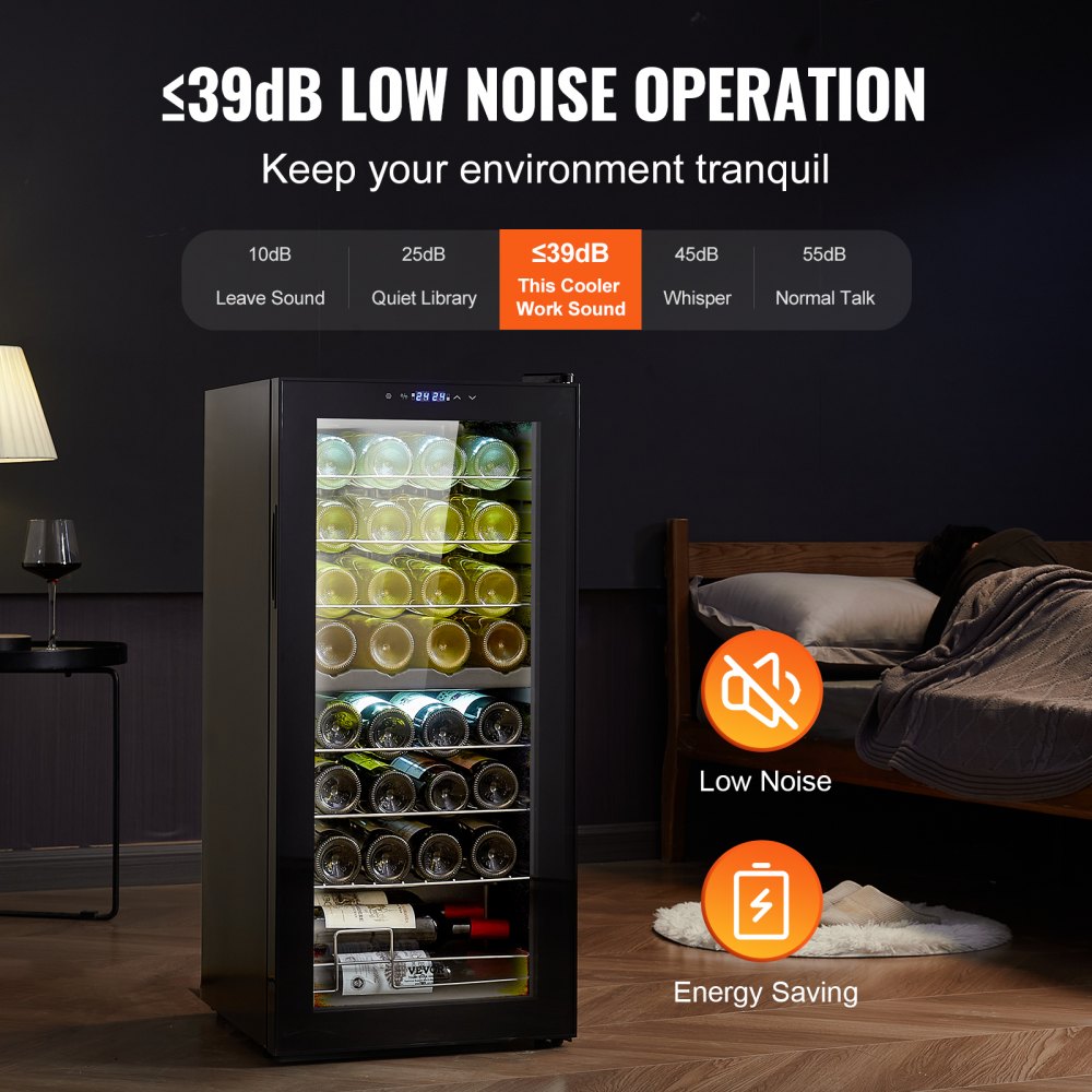 Enfriador de vino VEVOR para 32 botellas, refrigerador para vinos de doble zona y doble temperatura, refrigerador independiente con control digital, puerta de vidrio templado con protección UV, almacenamiento de vino tinto y blanco para bar en casa