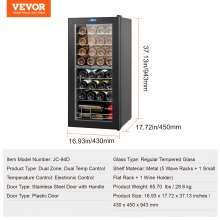 VEVOR Refrigerador de Vino Independiente de Dos Zonas Luz LED 430 x 450 x 943 mm