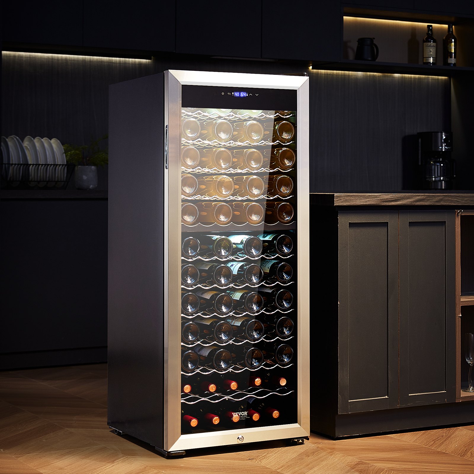 VEVOR Wine Cooler/Beverage Cooler with Dual Zones, 80 Bottle Capacity, LED Refrigerator with Stainless Steel Door, Freestanding Beverage Cooler, Mini Fridge/Minibar with UV Protection, 5-18 °C