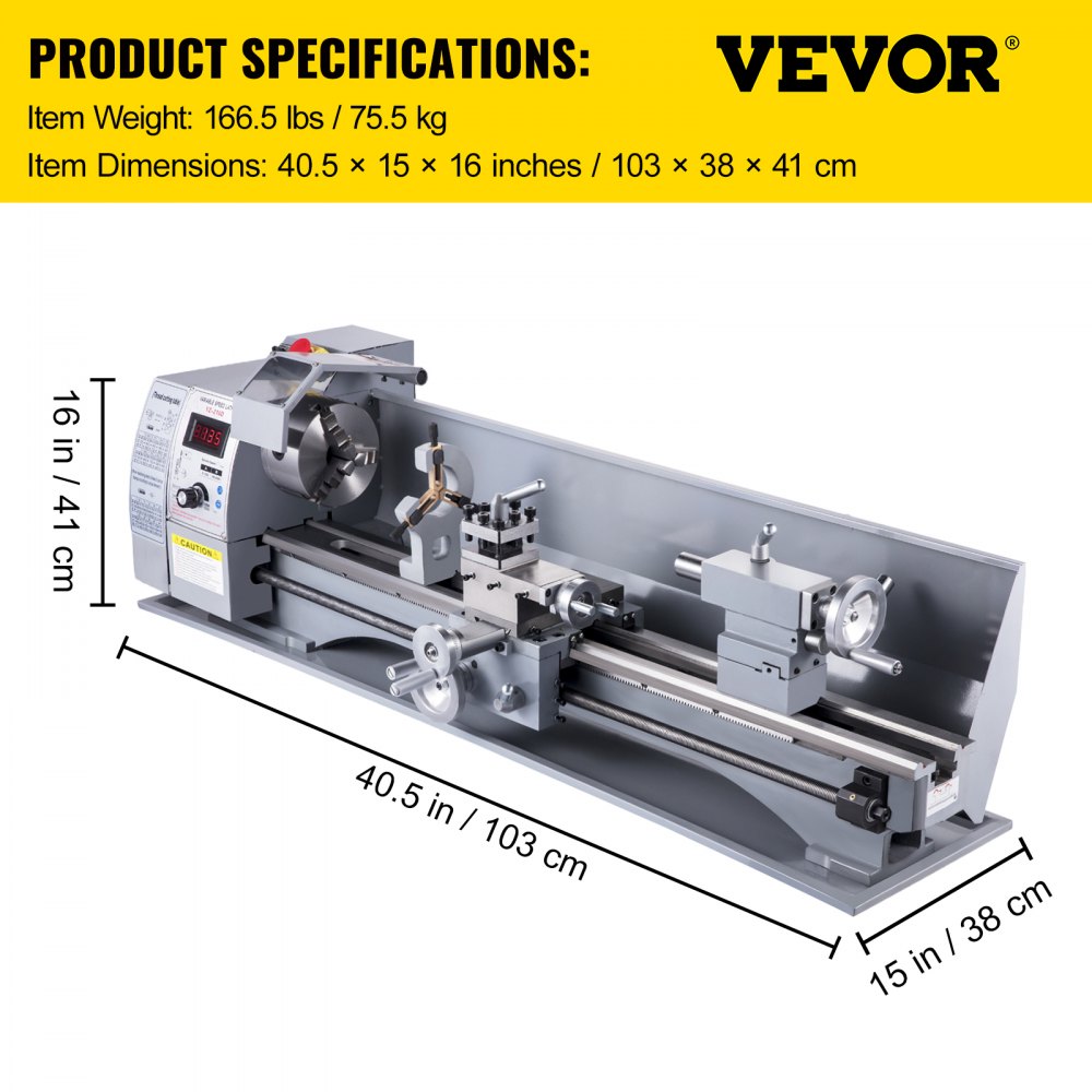 Vevor Mini Torno De Metal 850w 210x800 Mm Torno De Trabajo Extendido 50-2500 Rpm