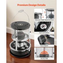 VEVOR Calentador de Queroseno de 2640 W, Portátil, No Eléctrico, 2 en 1, con Altura y Llama Ajustables, Acero Laminado en Frío, para Interiores, Exteriores, Camping y Garajes, 315 x (340-430) mm