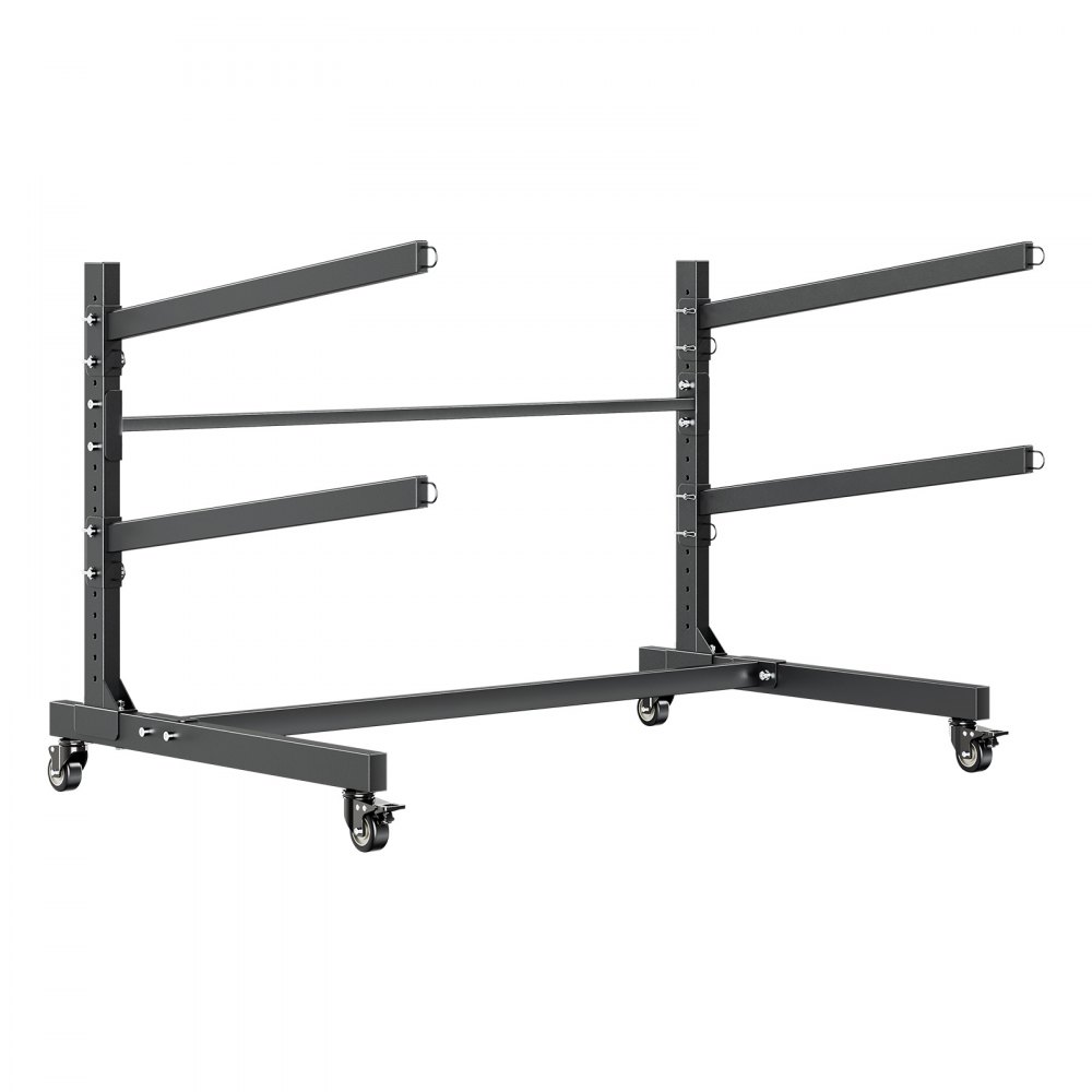 VEVOR Estante de Almacenamiento para 2 Kayaks, Capacidad de Carga hasta 80 kg, Estantería Independiente con Ruedas con Freno, Interior y Exterior, Ajustable para Tabla de Surf Canoa Remo Barco Pequeño