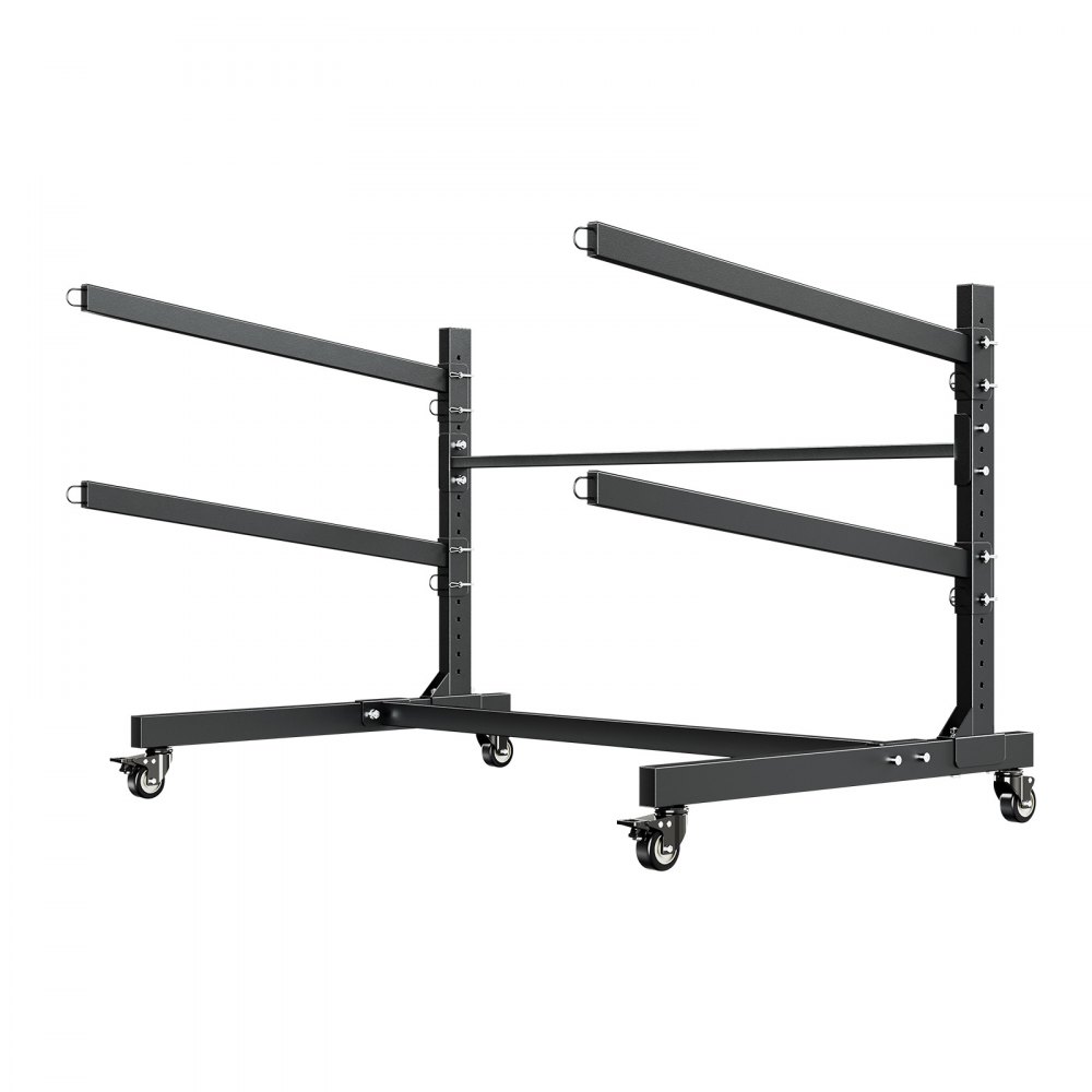 VEVOR Estante de Almacenamiento para 2 Kayaks, Capacidad de Carga hasta 80 kg, Estantería Independiente con Ruedas con Freno, Interior y Exterior, Ajustable para Tabla de Surf Canoa Remo Barco Pequeño