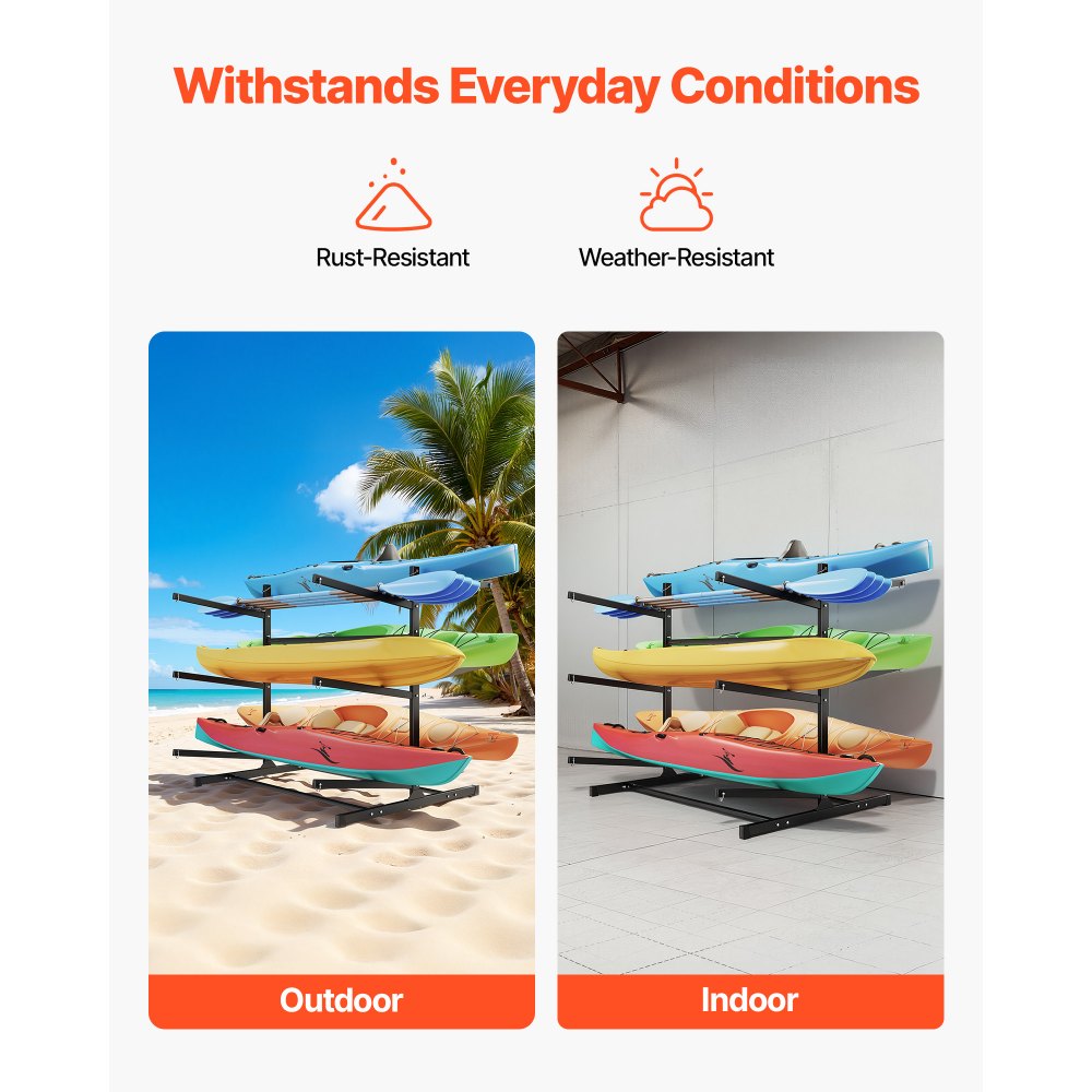 VEVOR Estante de Almacenamiento para 6 Kayaks, Capacidad de Carga hasta 180 kg, Estantería Independiente de Doble Cara, Interior Exterior Garaje, Compatible con Canoa Tabla de Surf Remo Barco Pequeño