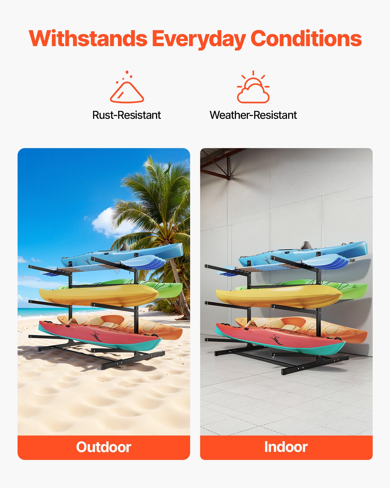 VEVOR Estante de Almacenamiento para 6 Kayaks, Capacidad de Carga hasta 180 kg, Estantería Independiente de Doble Cara, Interior Exterior Garaje, Compatible con Canoa Tabla de Surf Remo Barco Pequeño