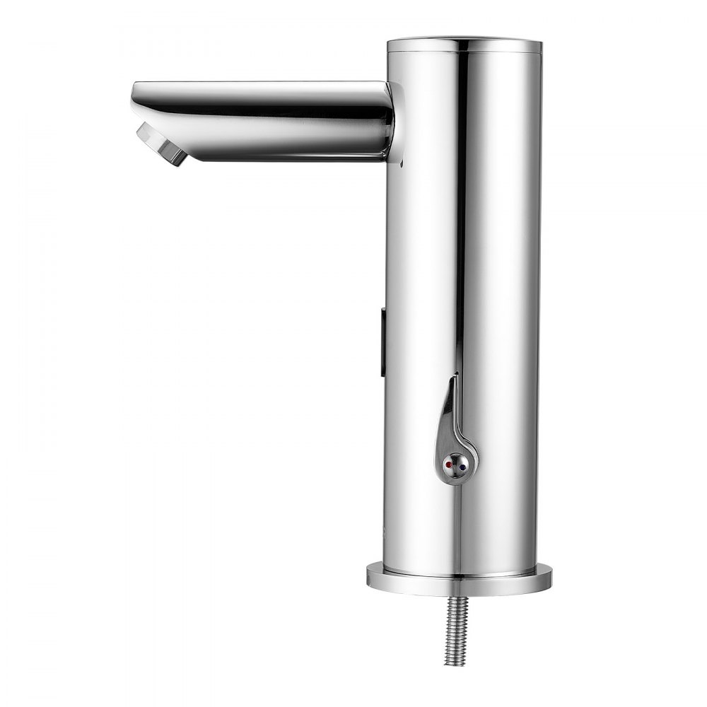 VEVOR Grifo de Lavabo sin Contacto con Sensor a Baño, Grifo Automático para Lavabo, en Forma T, Mezclador Monomando Manos Libres Ajustable, a Pilas, Níquel Cepillado Plateado, 130 x 64 x 190 mm