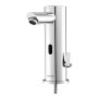 VEVOR Grifo de Lavabo sin Contacto con Sensor a Baño, Grifo Automático para Lavabo, en Forma T, Mezclador Monomando Manos Libres Ajustable, a Pilas, Níquel Cepillado Plateado, 130 x 64 x 190 mm