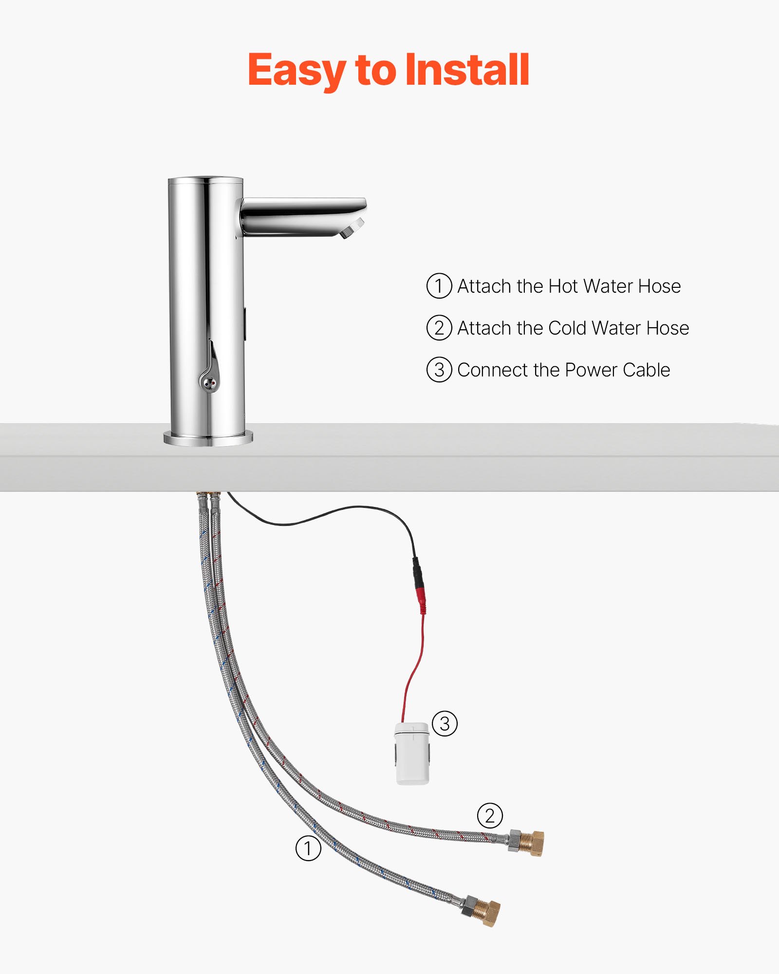 VEVOR Grifo de Lavabo sin Contacto con Sensor a Baño, Grifo Automático para Lavabo, en Forma T, Mezclador Monomando Manos Libres Ajustable, a Pilas, Níquel Cepillado Plateado, 130 x 64 x 190 mm