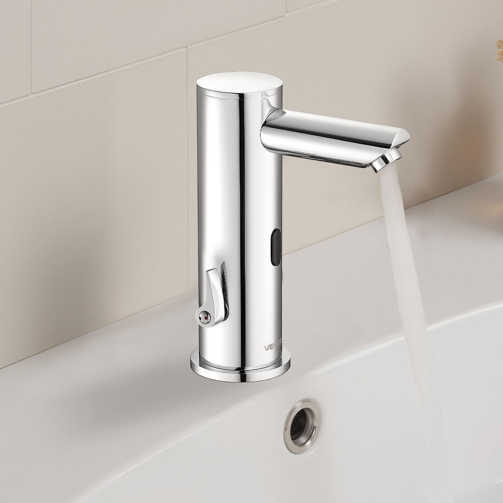 VEVOR Touchless Bathroom Sink Faucet, Automatic Motion Sensor Restroom Toilet Faucet, Hands Free Adjustable Cold Hot Single Handle Water Mixer Battery Operated for 9.5 mm Pipe,Brushed Nickel Silver