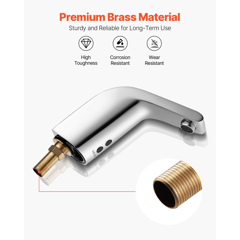 VEVOR Touchless Bathroom Sink Faucet, Automatic Motion Sensor Restroom Toilet Faucet Cold Water with Single Hole, Battery Operated for 9.5 mm Pipe Commercial Lavatory,Chrome Plated Silver