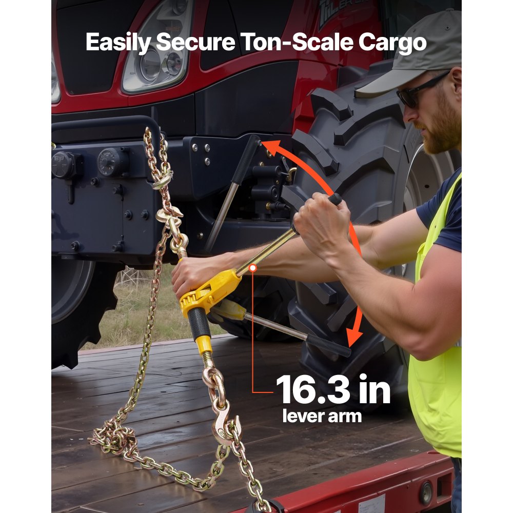 VEVOR Tensor de Trinquete con Cadenas G80 de 8 mm x 3 m, Kit de Cadenas y Tensores 2 Piezas Tensores de Cadena de Amarre Carga de Trabajo de 3629 kg para Transporte, Remolque, Rala y Elevación