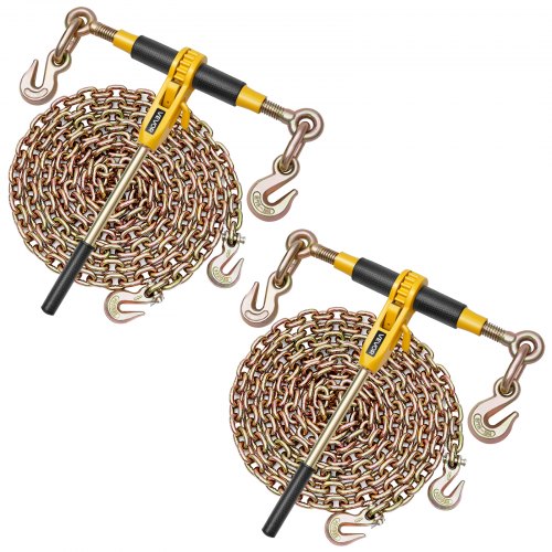 VEVOR Tensor de Trinquete con Cadenas G80 de 8 mm x 4,3 m, Kit de Cadenas y Tensores 2 Piezas Tensores de Cadena de Amarre Carga de Trabajo de 3629 kg para Transporte, Remolque, Rala y Elevación