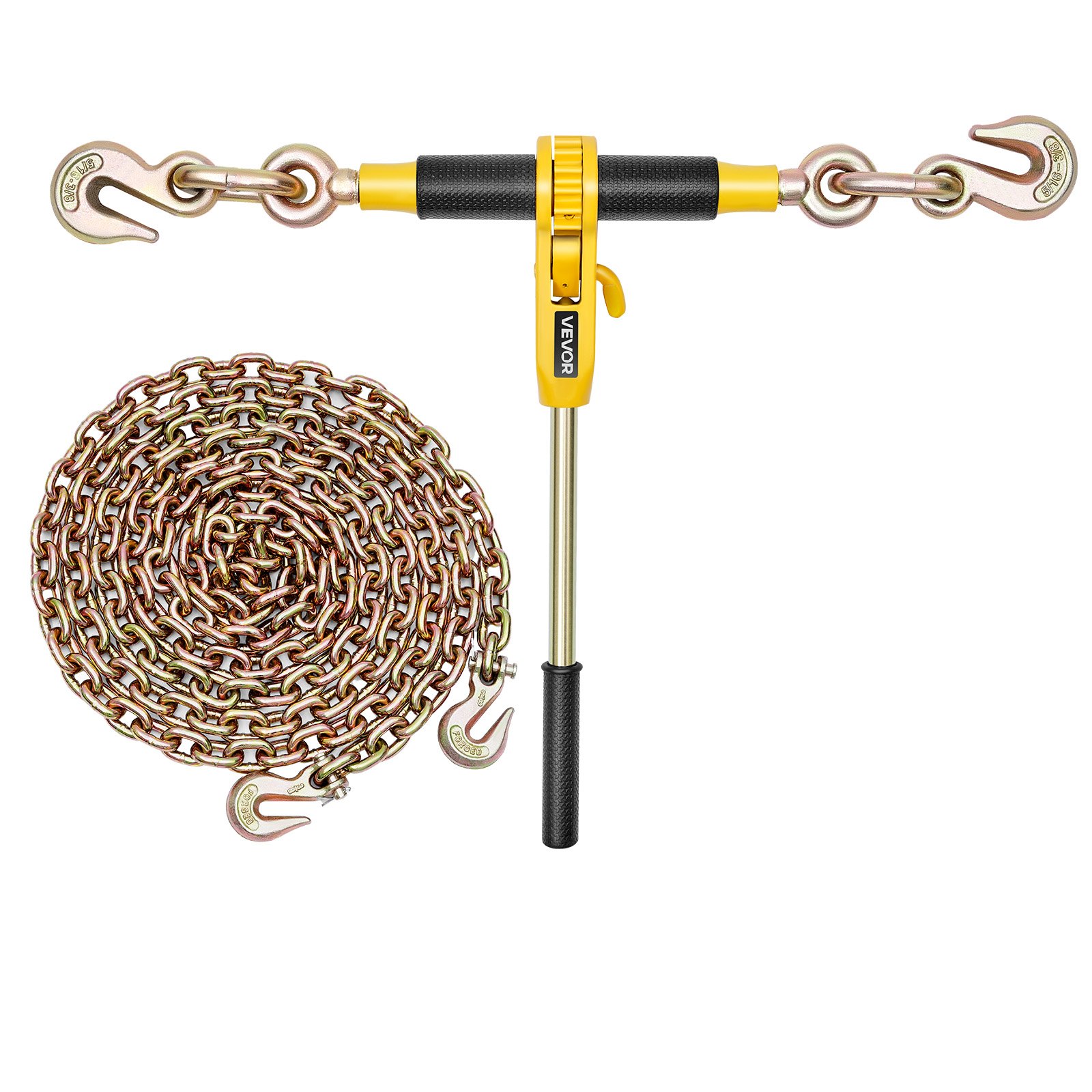 VEVOR Cadena Tensora con Trinquete, Juego de 2, Capacidad 3629 kg con Cadena 8 mm x 3,9 m Compatible 8 a 10 mm, Tensor de Cadena con Trinquete y Ganchos Ajustables para Amarre de Carga Camión Remolque