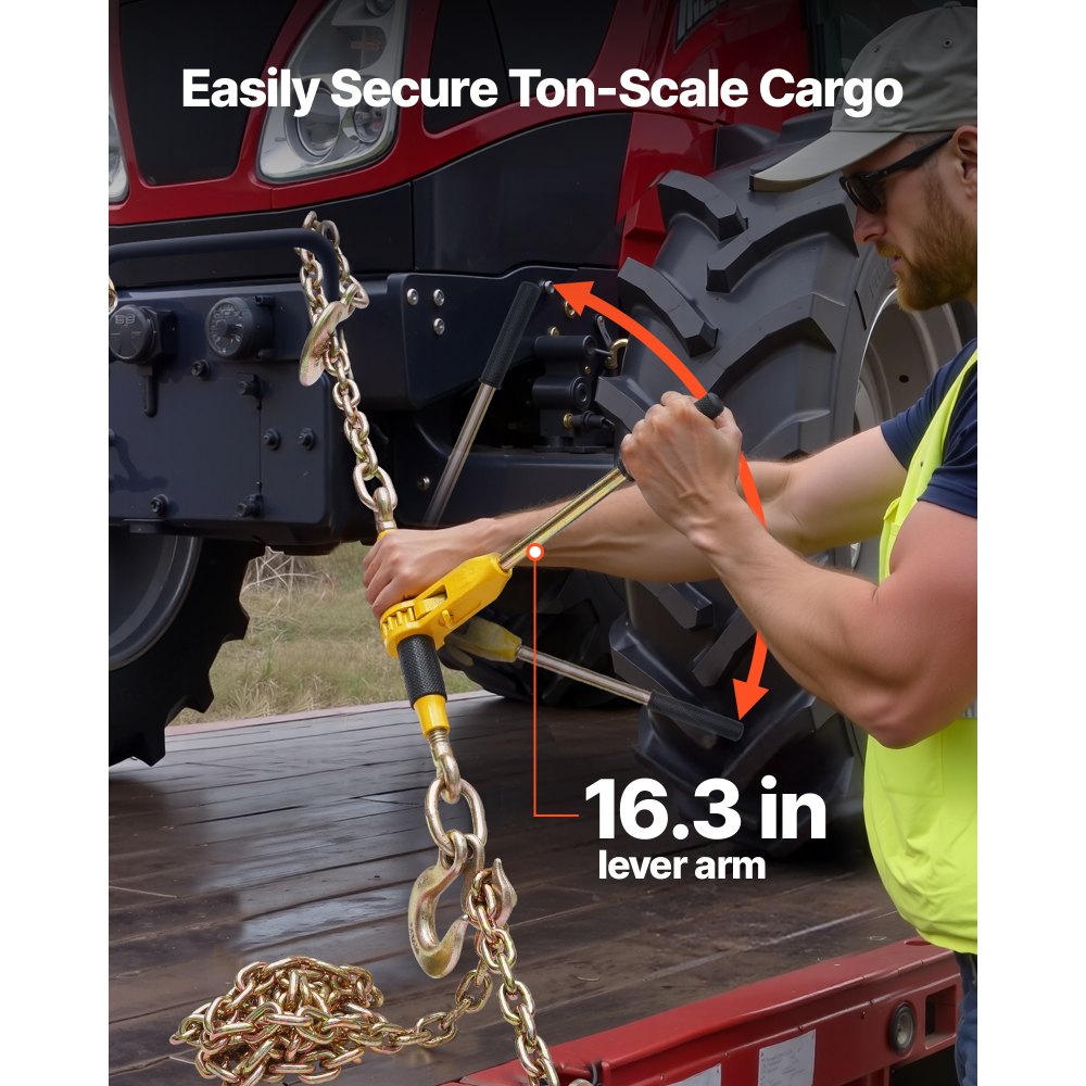 VEVOR Tensor de Trinquete con Cadenas G80 de 10 mm x 62 cm,  2 Piezas Tensores de Trinquete Compatible con Cadenas de 10-12,7 mm Carga de 4173 kg para Asegurar cargas, Remolques y Plataformas