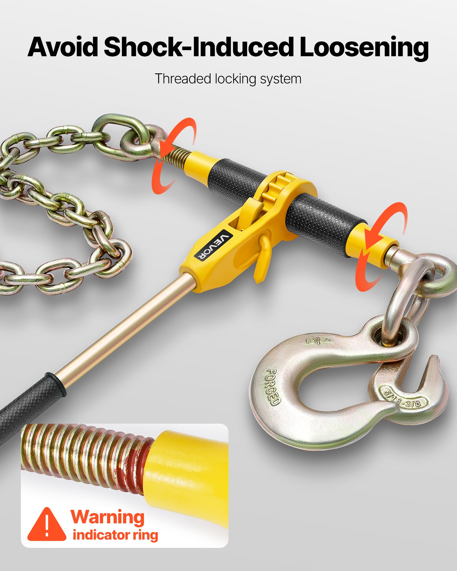 VEVOR Tensor de Trinquete con Cadenas G80 de 10 mm x 62 cm,  2 Piezas Tensores de Trinquete Compatible con Cadenas de 10-12,7 mm Carga de 4173 kg para Asegurar cargas, Remolques y Plataformas