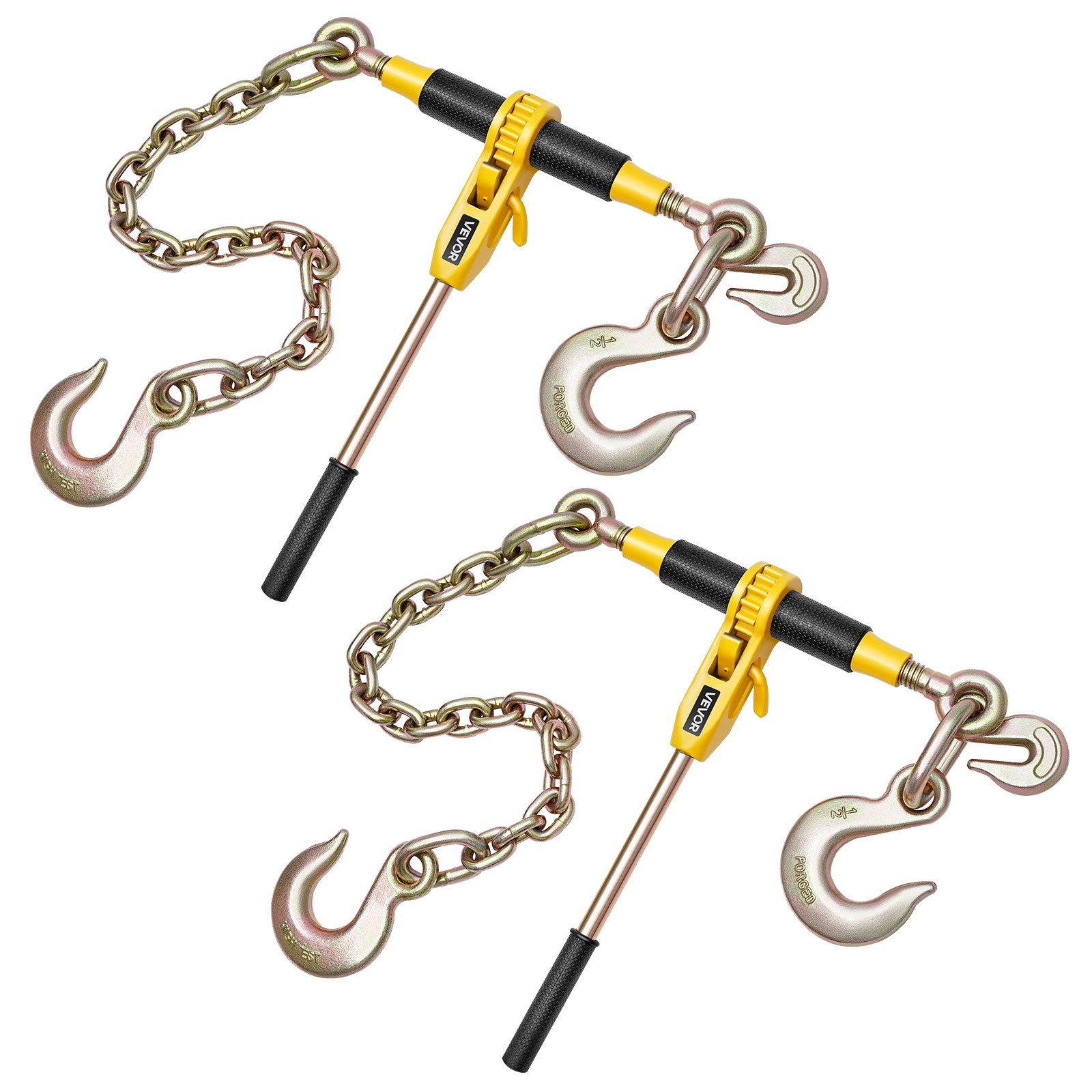 VEVOR Tensor de Trinquete con Cadenas G80 de 10 mm x 62 cm,  2 Piezas Tensores de Trinquete Compatible con Cadenas de 10-12,7 mm Carga de 4173 kg para Asegurar cargas, Remolques y Plataformas