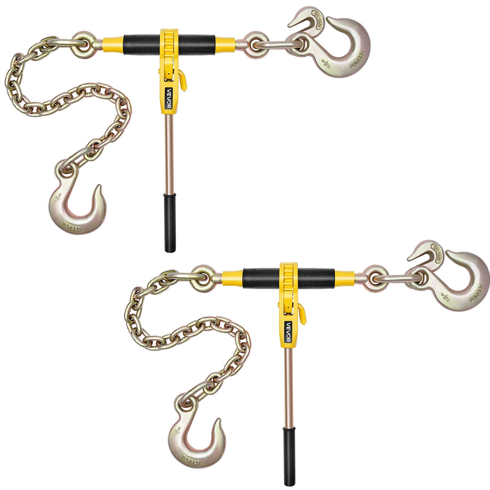 VEVOR Tensor de Trinquete con Cadenas G80 de 10 mm x 62 cm,  2 Piezas Tensores de Trinquete Compatible con Cadenas de 10-12,7 mm Carga de 4173 kg para Asegurar cargas, Remolques y Plataformas